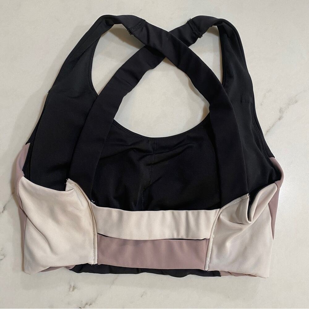 Gilly Hicks Sports Bra XS Black Taupe Racerback Colorblock Padded Activewear Gym
